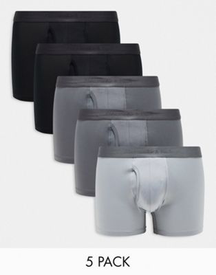 Abercrombie & Fitch 5 pack performance tonal logo waistband trunks in black and grey - ASOS Price Checker