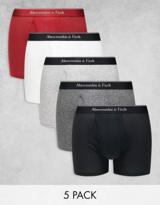 Abercrombie & Fitch 5 pack contrast logo waistband trunks in reds/neutrals - ASOS Price Checker