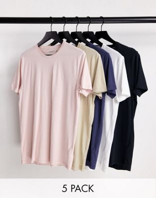 Lots Abercrombie & Fitch - Lot de 5 t-shirts à logo - Blanc, rose, bleu marine, crème et noir