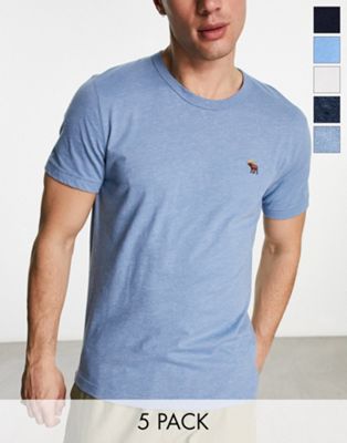 Abercrombie & Fitch 5 pack icon logo t-shirt in blues/white - ASOS Price Checker
