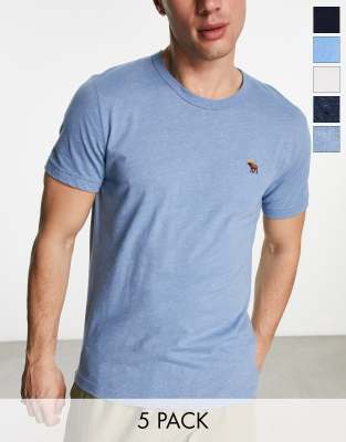Abercrombie & Fitch 5 pack icon logo t-shirt in blues/white - ASOS Price Checker