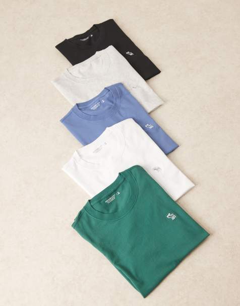 Abercrombie & Fitch - Lot de 5 t-shirts manches courtes emblématiques - Bleu/vert/neutre - view 1