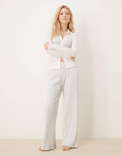 Abercrombie & Fitch lounge cosy wide leg rib trackie bottoms in heather grey - view 1