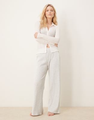 lounge cozy wide leg ribbed sweatpants in heather gray