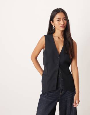 Abercrombie & Fitch Abercrombie & Fitch low neckline waistcoat in black