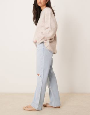 Abercrombie & Fitch Low Rise Baggy Fit Jeans With Busted Knee In Blue
