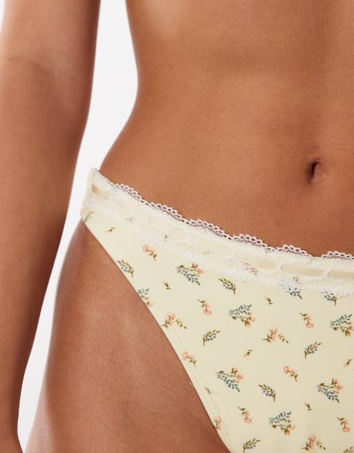 Abercrombie & Fitch low rise bikini bottom co-ord in yellow floral, 3 of 4