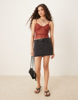 Abercrombie & Fitch Low Rise Denim Mini Skort In Black