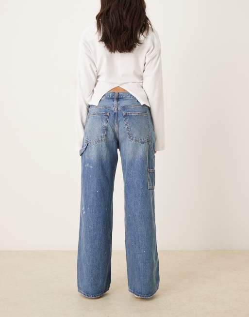 Abercrombie & Fitch low rise ultra loose painter jeans in mid blue wash, 2 of 5