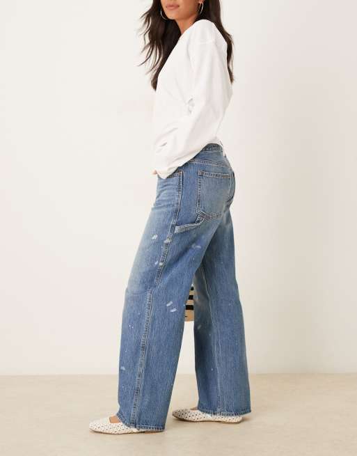 Abercrombie & Fitch low rise ultra loose painter jeans in mid blue wash, 3 of 5