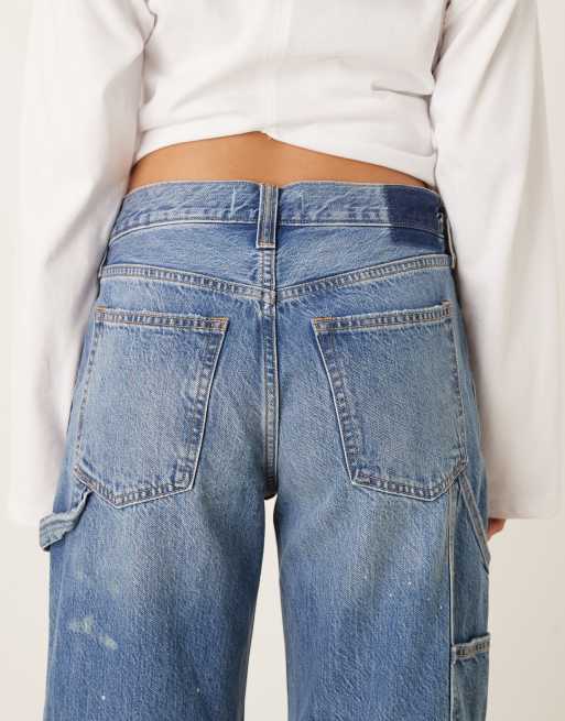 Abercrombie & Fitch low rise ultra loose painter jeans in mid blue wash, 4 of 5