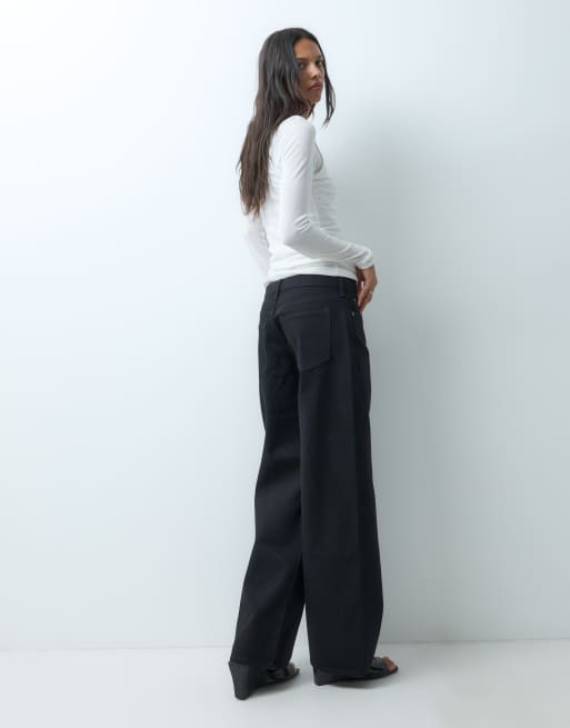 Abercrombie & Fitch low rise wide leg jeans in jet black, 2 of 5