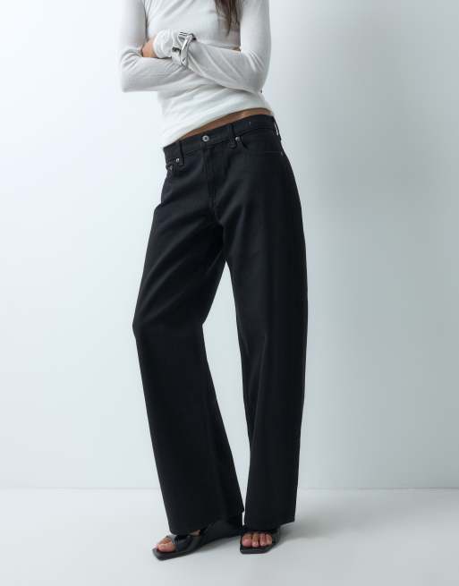 Abercrombie & Fitch low rise wide leg jeans in jet black, 3 of 5