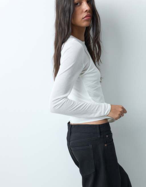 Abercrombie & Fitch low rise wide leg jeans in jet black, 5 of 5