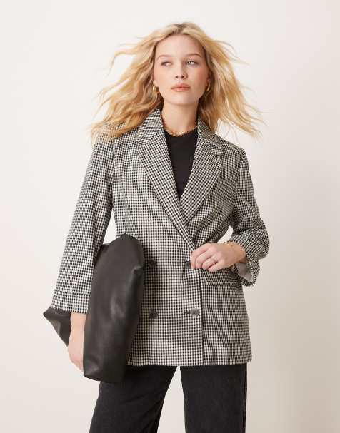 Abercrombie & Fitch - Løstsiddende dobbeltradet blazer med sorte gingham-tern - view 1