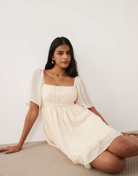 Abercrombie & Fitch - Luchtige mini babydoll jurk in crème - view 1