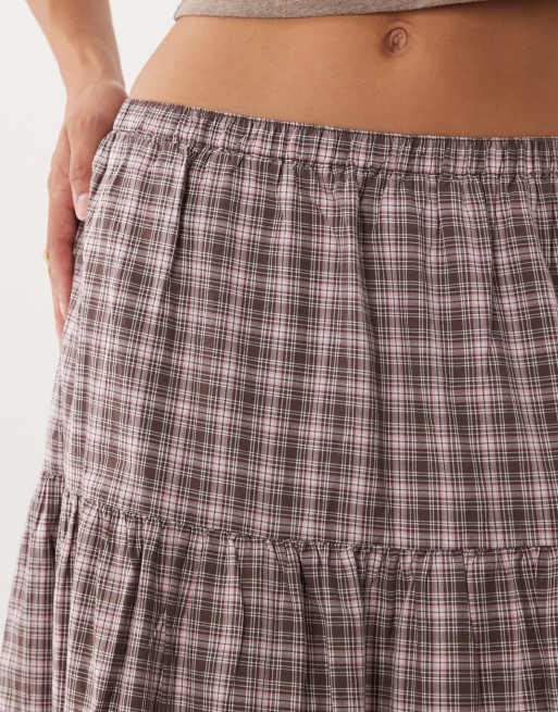 Abercrombie & Fitch luftig maxikjol i brun rutigt, 4 av 5