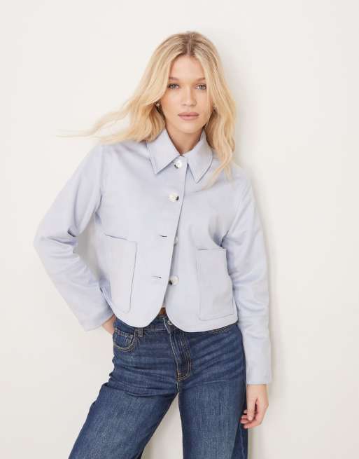 Abercrombie & Fitch - Lyseblå ruskindsjakke med knapper