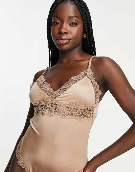 Abercrombie & Fitch - Lyserød bodystocking med blonder i satin, 3 af 4