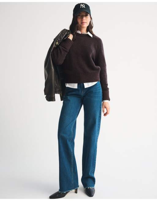 Abercrombie & Fitch Madeline crew sweater in dark coffee pattern, 2 of 6