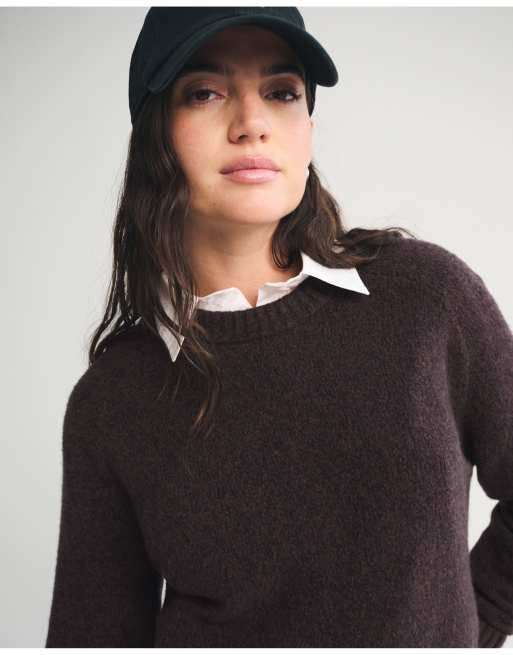 Abercrombie & Fitch Madeline crew sweater in dark coffee pattern, 3 of 6