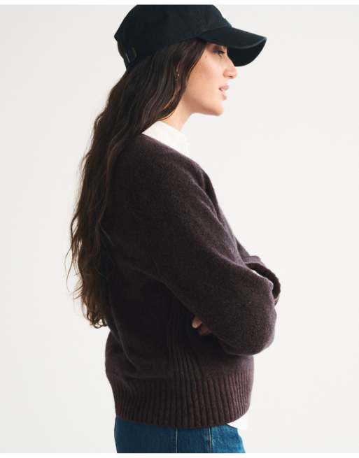 Abercrombie & Fitch Madeline crew sweater in dark coffee pattern, 4 of 6