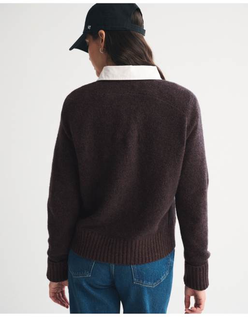 Abercrombie & Fitch Madeline crew sweater in dark coffee pattern, 5 of 6