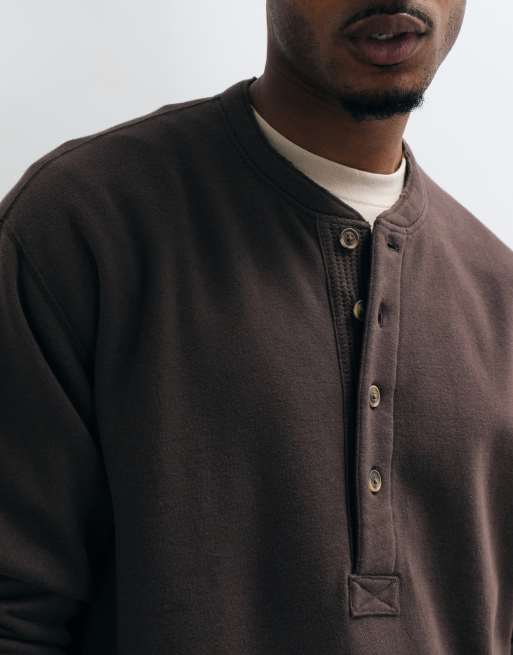 Abercrombie & Fitch maglia henley oversize pesante marrone, 3 di 10