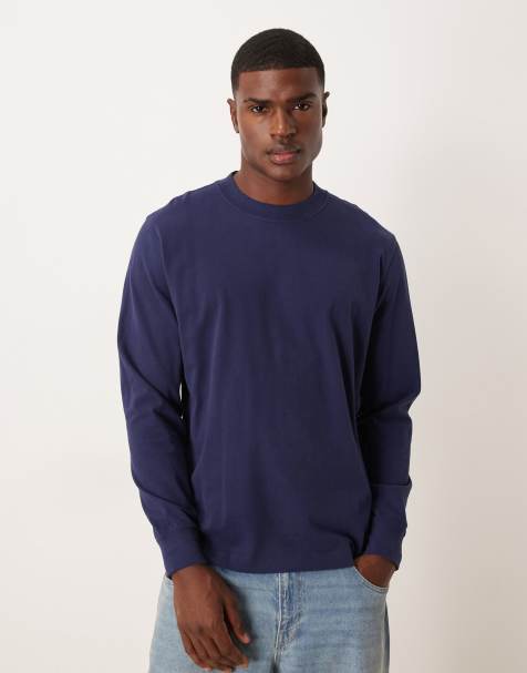 Abercrombie & Fitch - Maglietta a maniche lunghe premium in tessuto pesante lavaggio blu navy - view 1