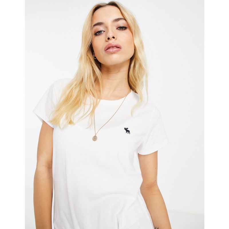 Abercrombie & Fitch - Maglietta girocollo bianca con logo