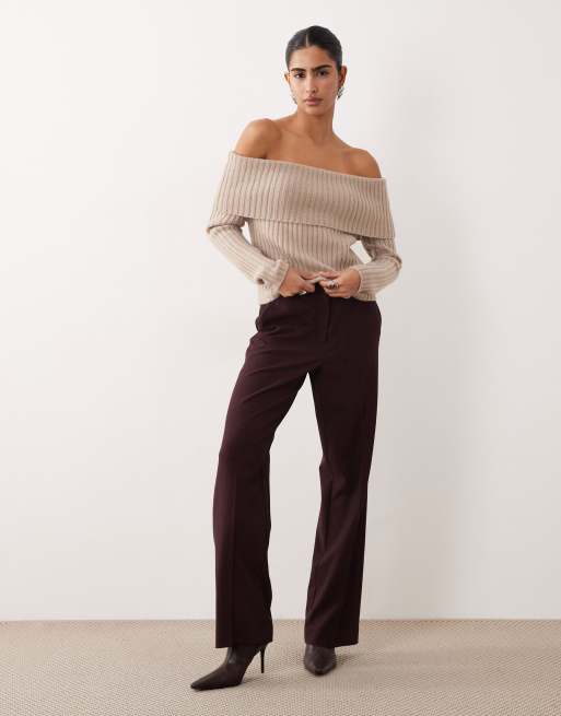 Abercrombie & Fitch - Maglione con scollo risvoltato e spalle scoperte color avena, 2 di 4
