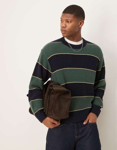 Abercrombie & Fitch - Maglione girocollo verde multicolore con righe a contrasto - view 1
