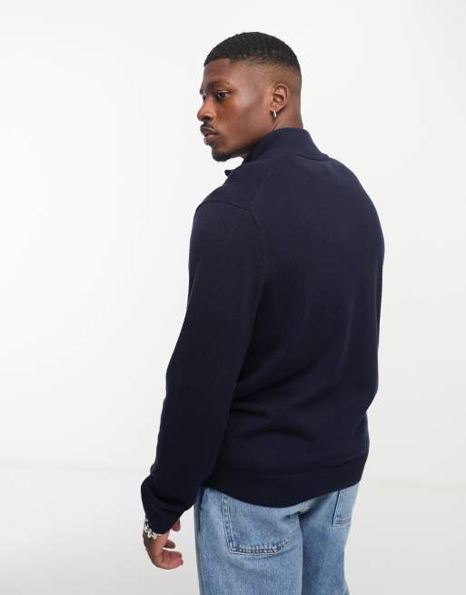Abercrombie & Fitch - Maglione lavorato blu navy con zip corta e logo, 2 di 4