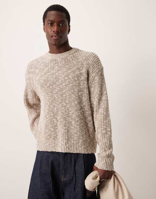 Abercrombie & Fitch - Maglione oversize girocollo color crema con cuciture rigate