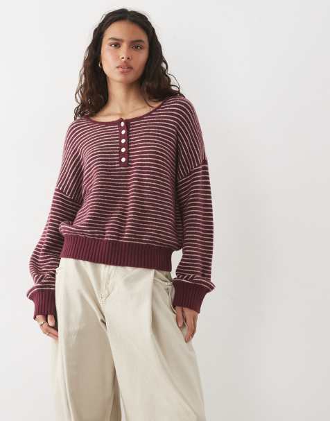 Abercrombie & Fitch maglione serafino in misto lana a righe rosse - view 1