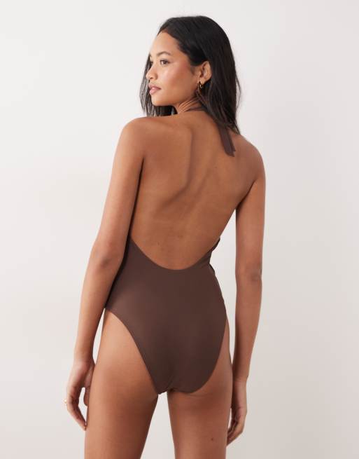 Abercrombie & Fitch - Maillot 1 pièce dos nu à décolleté plongeant - Marron, 2 de 4