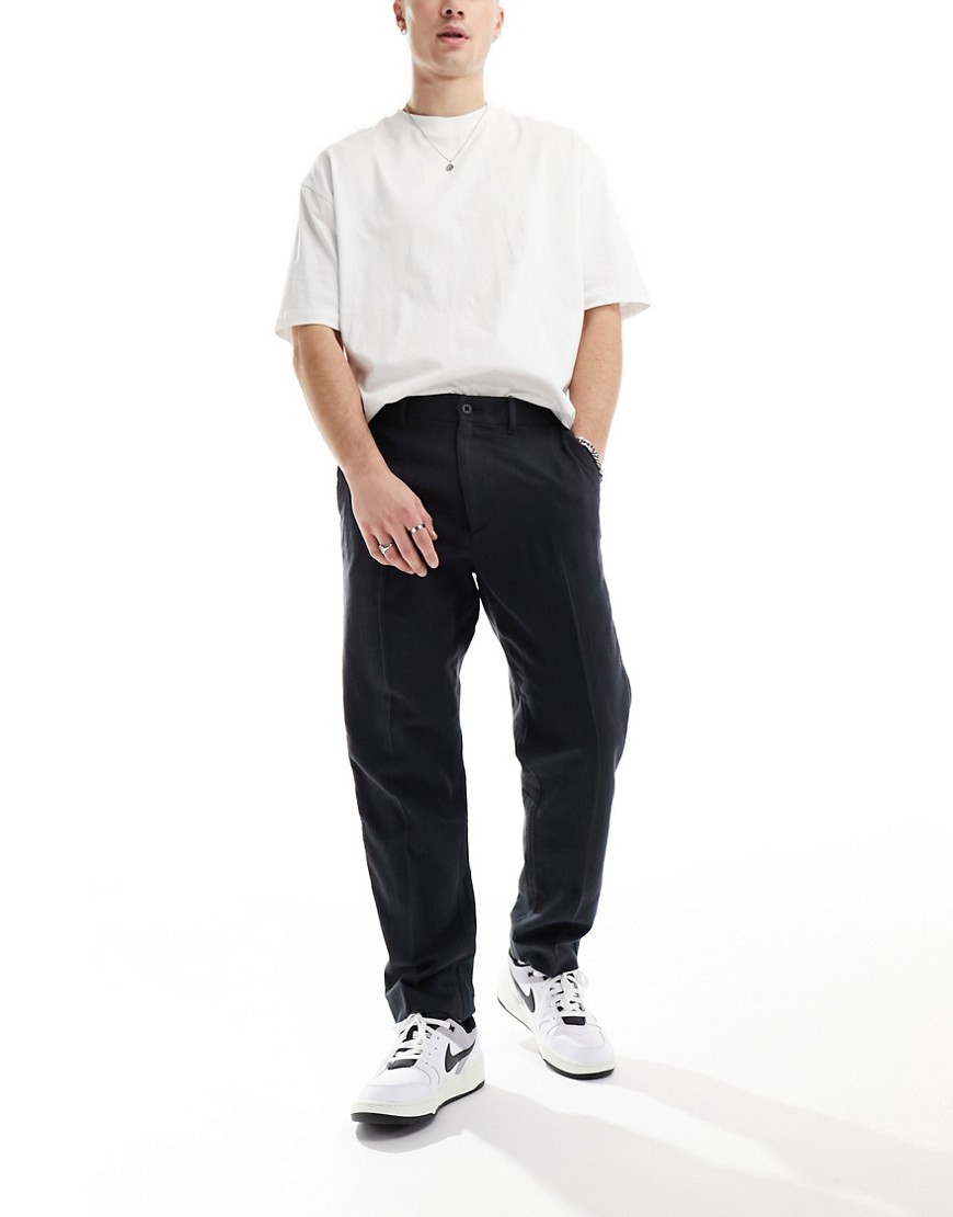 Abercrombie & Fitch Malone pleated linen loose trousers in black