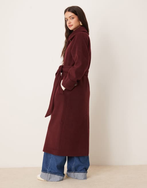 Abercrombie Fitch Manteau long en laine à ceinture Bordeaux