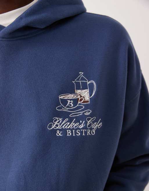 Abercrombie & Fitch – Marinblå huvtröja med café-tryck, 5 av 5
