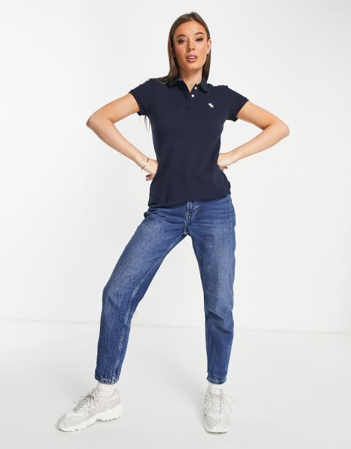 Abercrombie & Fitch – Marinblå pikétröja med logga, 2 av 4