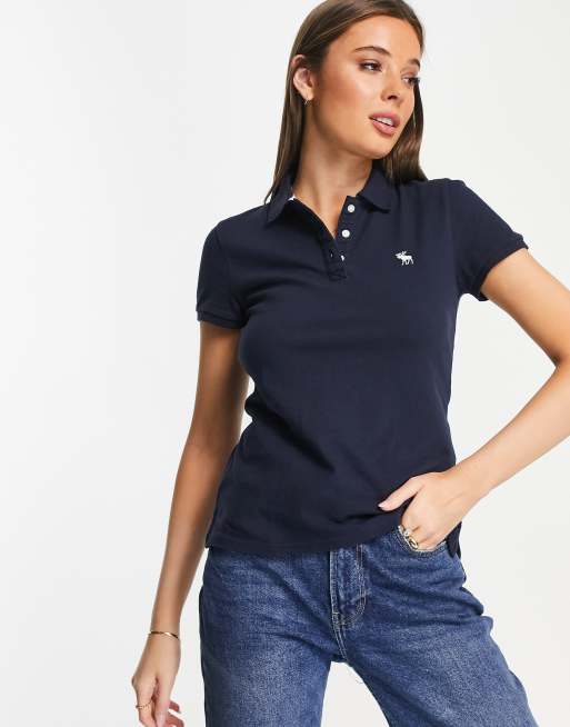Abercrombie & Fitch – Marinblå pikétröja med logga, 4 av 4