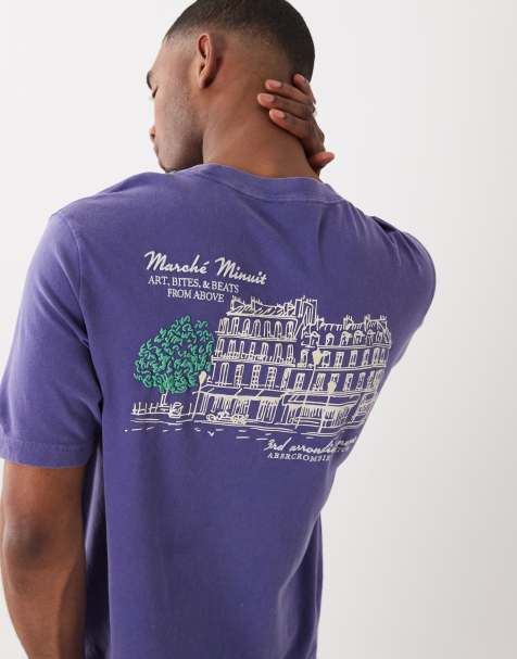 Abercrombie & Fitch – Marinblå t-shirt med hotelltryck baktill - view 1