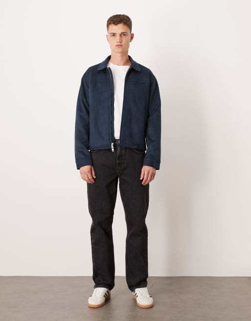 Abercrombie & Fitch – Marinblå, tunn, kort jacka i mockaimitation, 3 av 4