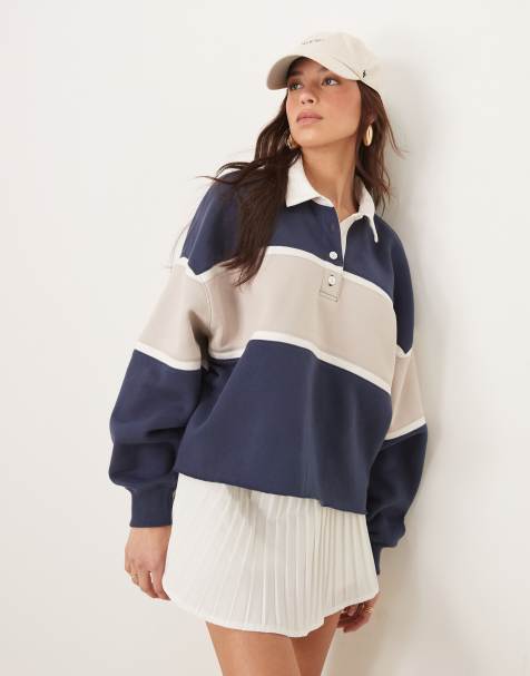 Abercrombie & Fitch – Marinblårandig, kort rugbytröja - view 1