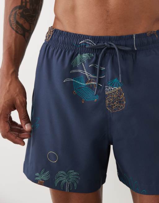 Abercrombie & Fitch - Marineblå pull-on-badeshorts med broderede ikoner, 2 af 5