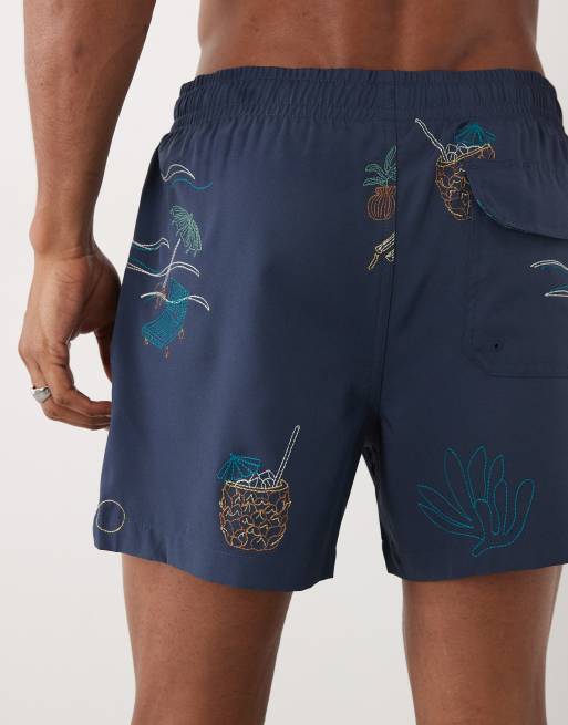 Abercrombie & Fitch - Marineblå pull-on-badeshorts med broderede ikoner, 5 af 5
