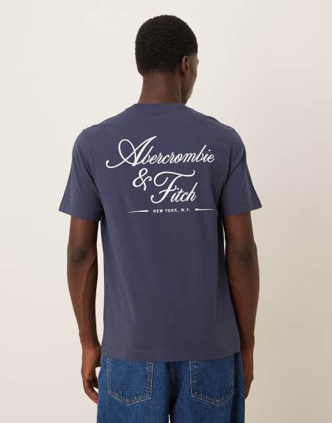 Abercrombie & Fitch - Marineblå T-shirt med tekstlogo på ryggen - view 1