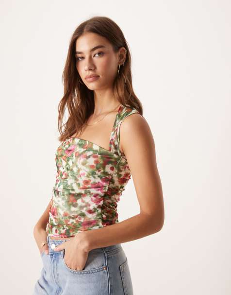 Abercrombie & Fitch – Marszczony top bez rękawów z kwadratów dekoltem w kwiatowy wzór - view 1