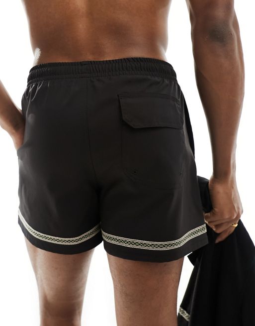 Men's Pull-On Seersucker Swim Trunk in Black Texture | Size L | Abercrombie & Fitch