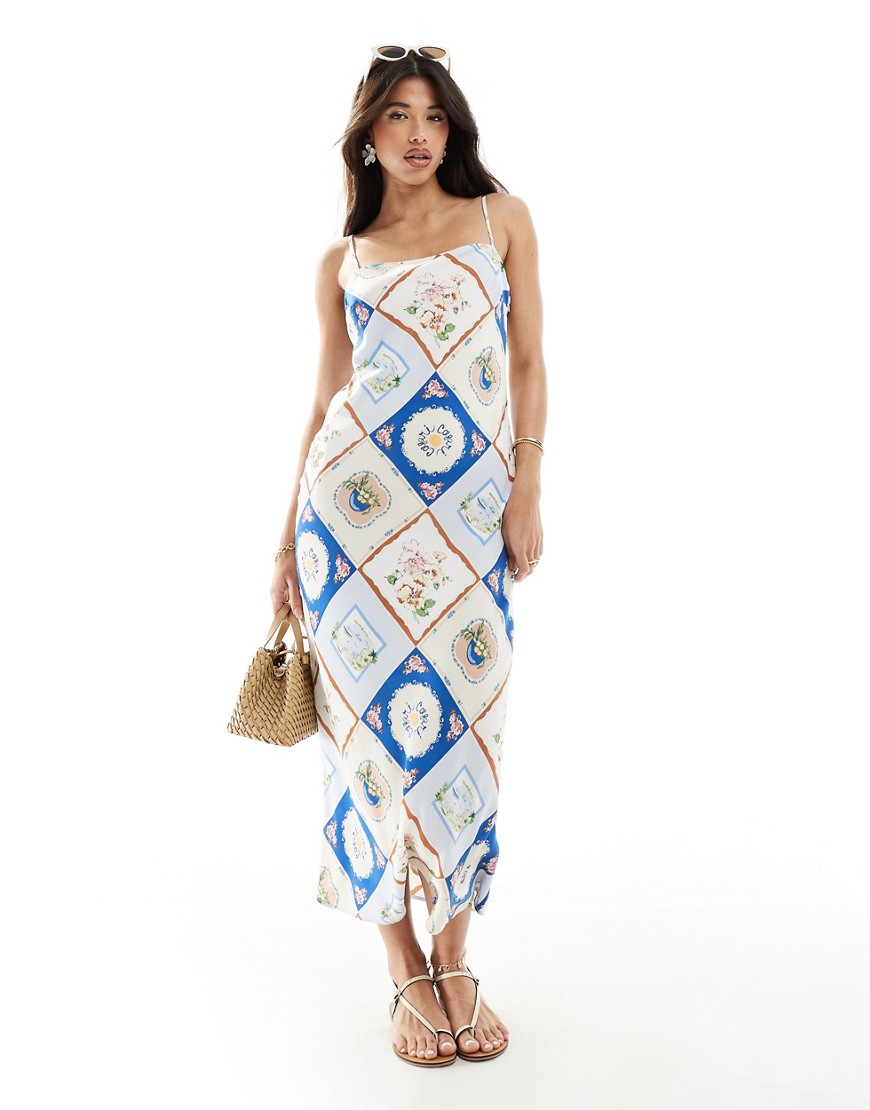 Abercrombie & Fitch maxi dress in blue tile print